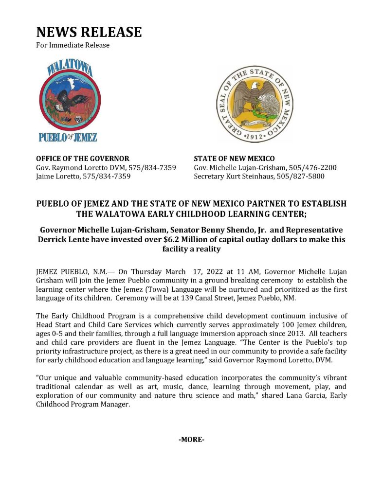 Ground Breaking of New Walatowa Early Childhood Learning Center